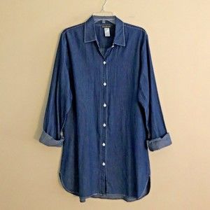 Tommy Bahama Denim Chambray Shirt Dress Women's XL Long Sleeve Button Front Mini